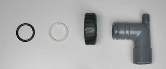 Clack V3007-01 Adapter - 3/4 Inch Female / 1 Inch Male Solvent/Glue - Elbow — exact manufacturer-source image; offered single unit or named kit shown