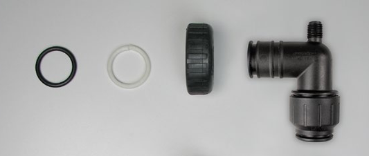 Clack V3007-15 Adapter - 3/4 Inch John Guest Quick Connect - Elbow — exact manufacturer-source image; offered single unit or named kit shown