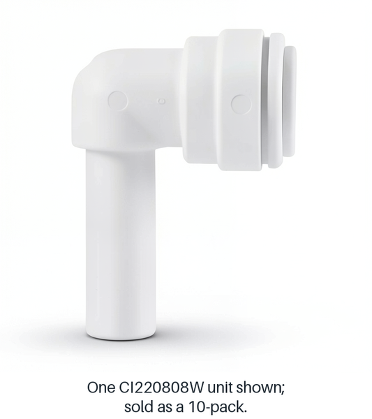 John Guest CI220808W — AI-generated exact-product depiction checked against the source-supported visible hardware. One CI220808W unit shown; sold as a 10-pack.